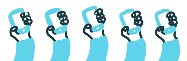 immagine decorativa che illustra varie mani che tengono in aria dei telefoni